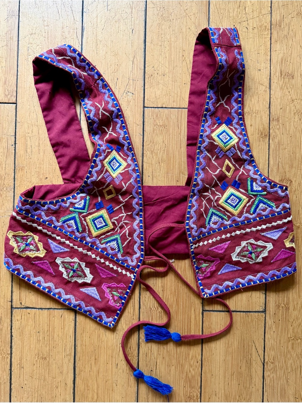 Commense Embroidered Maroon Folk Vest with Multicolor Accents